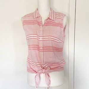 Talbots pink‎ and white striped button up sleeveless top tie front size medium